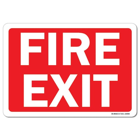 OSHA Decal, Fire Exit, White Text On Red Background, 7in X 5in Decal